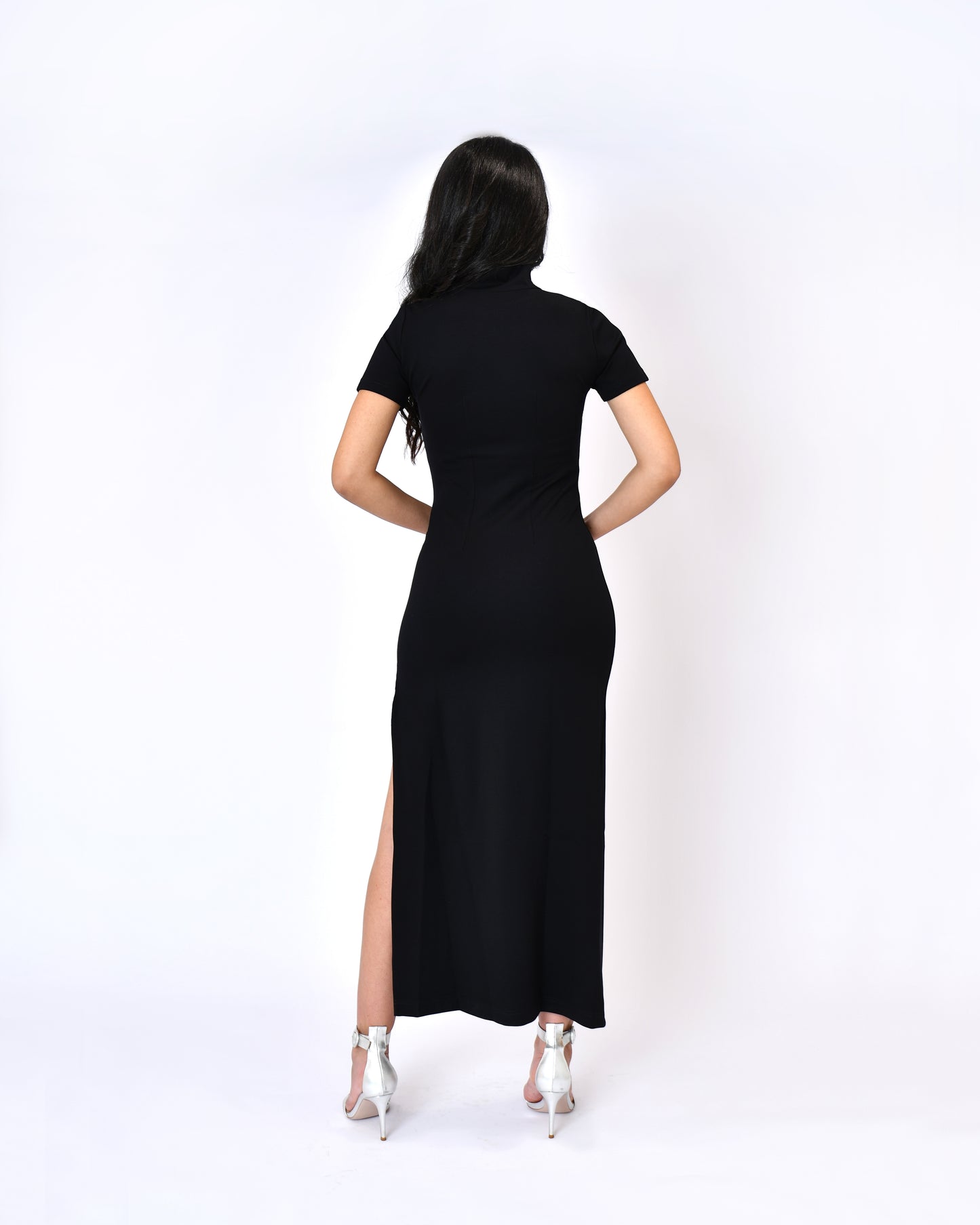 Turtle neck short sleeve long dress
